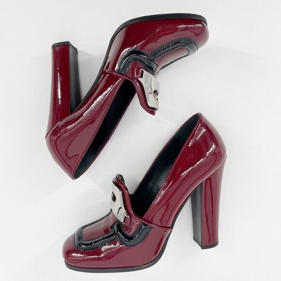 Prada Fall 2010 Burgundy Patent Leather Square Toe Loafer Pump Heel size IT 36 - Picture 5 of 15